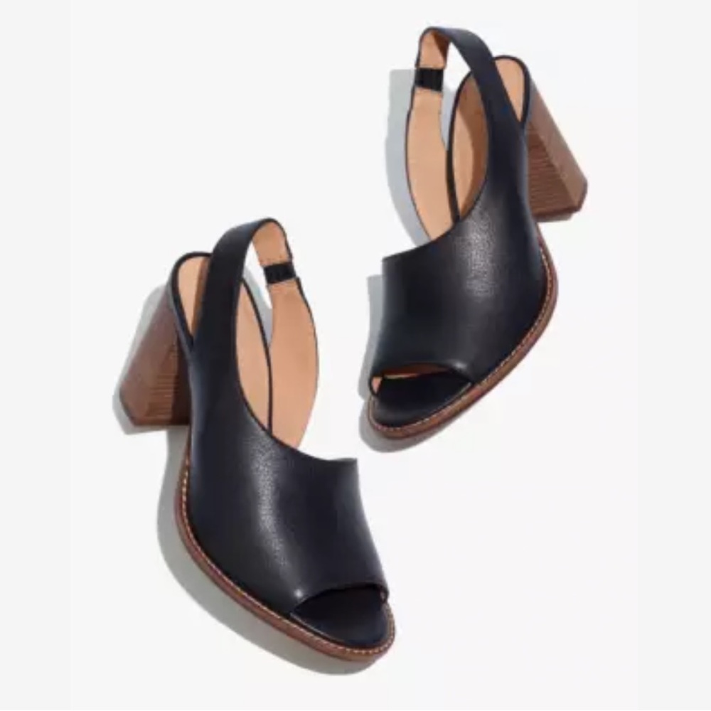 Madewell The Katerina Sandals Heel Chunky Black Leather Ankle Straps Size 10